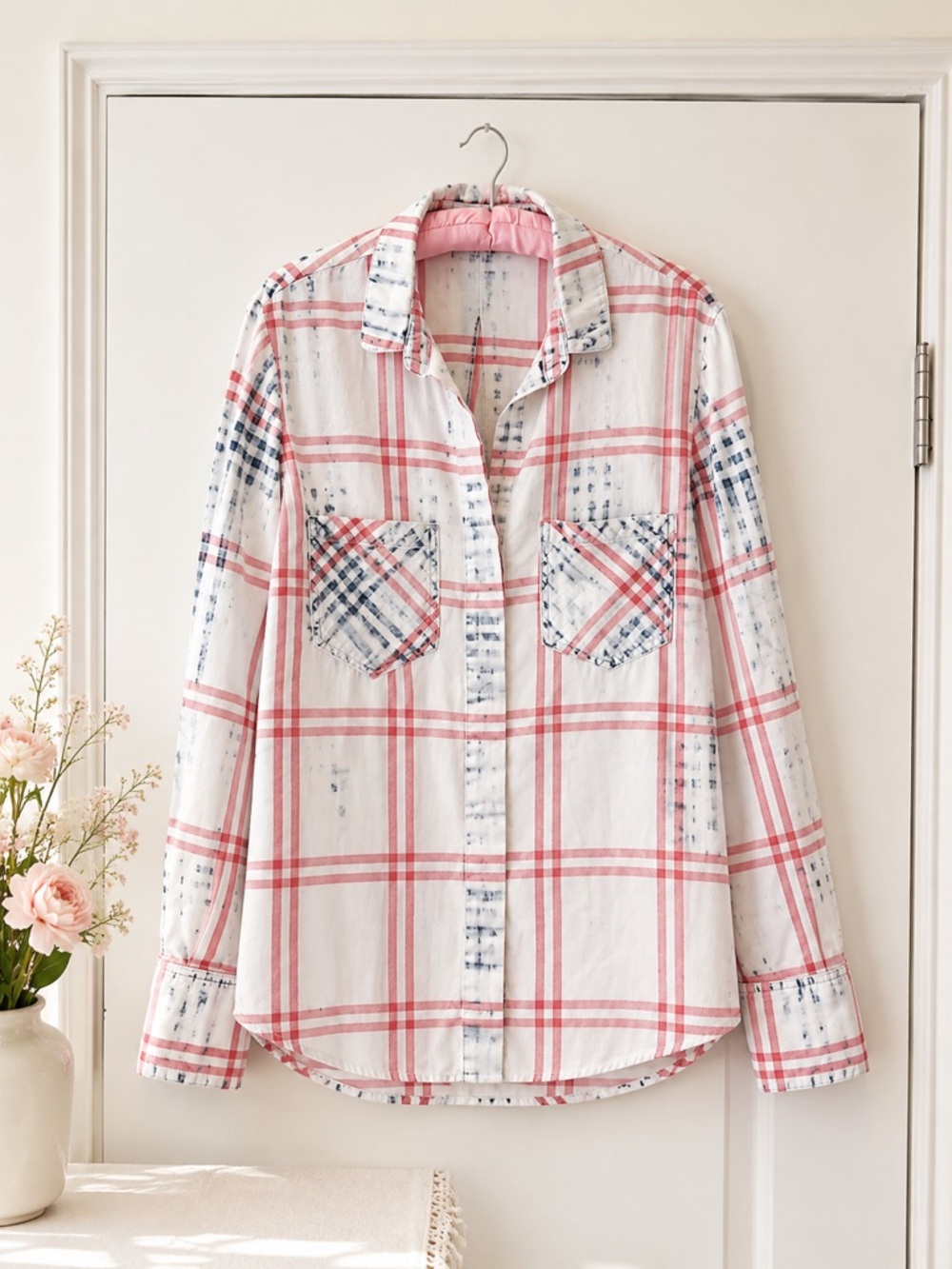 Anthropologie Cloth & Stone 100% Cotton Plaid Button Front Shirt Size Medium